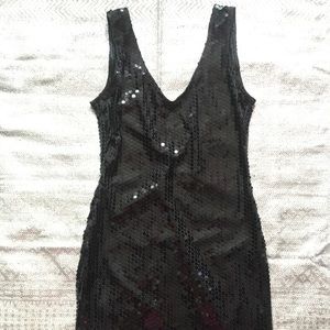 Black Deep back plunge Sequin party/club dress